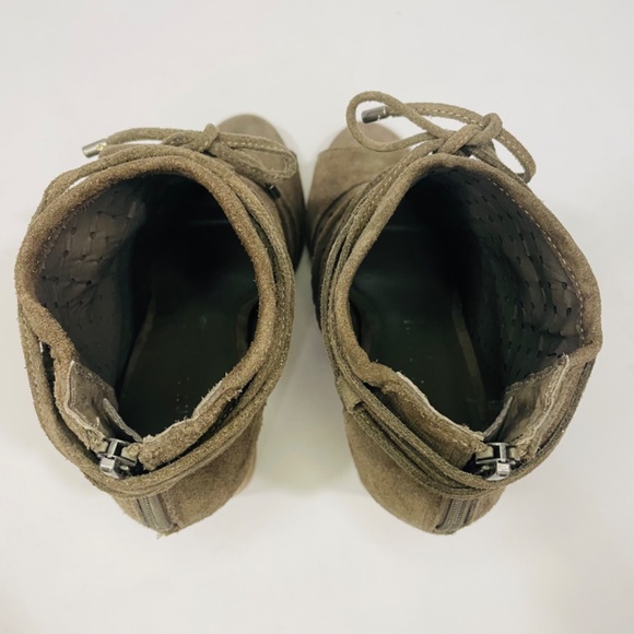 Very Volatile Booties Taupe Suede Open Toe Chunky Heel Boots Size 8 - Picture 7 of 11